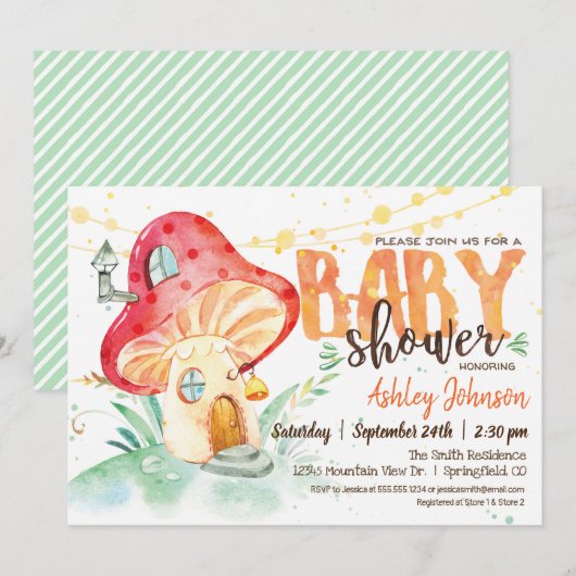 Fantasy Mushroom Baby shower uitnodiging (Voorkant / Achterkant)