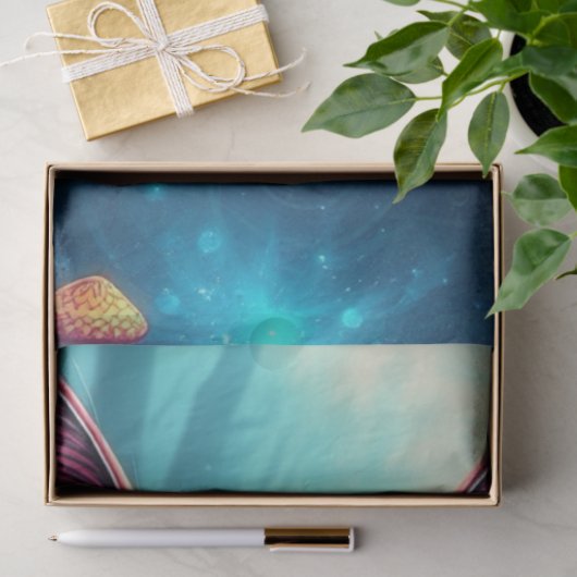 Fantasy Mushroom Forest Blue eyed Cat  Tissue Pape Tissuepapier (Geschenk)