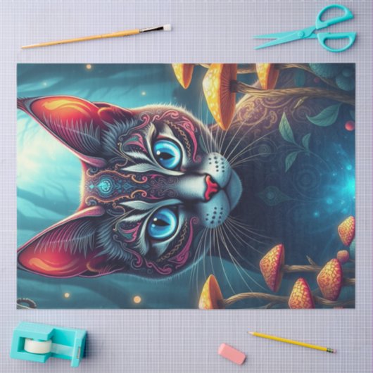 Fantasy Mushroom Forest Blue eyed Cat  Tissue Pape Tissuepapier (Craft)