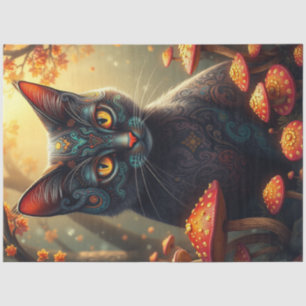 Fantasy Mushroom Forest Zwarte Kat Tissuepapier