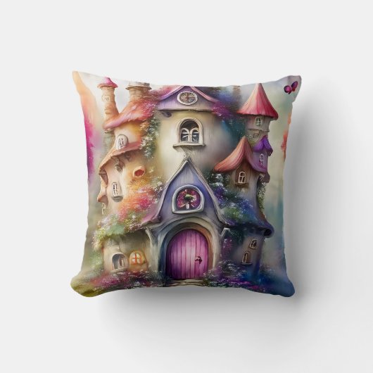 Fantasy Mushroom House Gooi kussen (Voorkant)