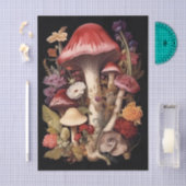 Fantasy Mushrooms and Flowers on Black Background Tissuepapier (Craft)