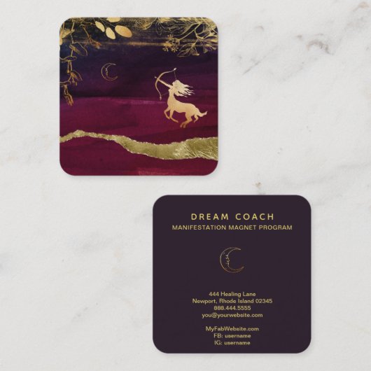 *~* Fantasy Mystical Archer Botanical Cosmic Moon Vierkante Visitekaartje (Voorkant / Achterkant)