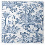 Fantasy Mythical Creats Toile-Blue Tegeltje<br><div class="desc">Whimysisch patroon met mythische vogels, beesten en menselijke figuren in een fantasielandschap in blauw op witte achtergrond.</div>