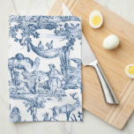 Fantasy Mythical Creats  Toile-Blue Theedoek<br><div class="desc">Whimysisch  patroon met mythische vogels,  beesten en menselijke figuren in een fantasielandschap in blauw op witte achtergrond.</div>