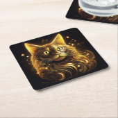 Fantasy Neon Gold Cat Kartonnen Onderzetters (Schuin)