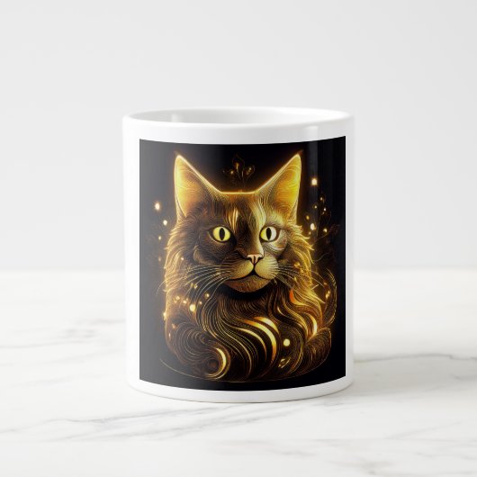 Fantasy Neon Gouden Kat Grote Koffiekop (Voorkant)