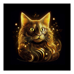 Fantasy Neon Gouden Kat Perfect Poster