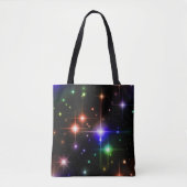 Fantasy Night Sky Kleurrijke Sparkle Stars Zwart Tote Bag (Voorkant)