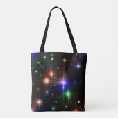 Fantasy Night Sky Kleurrijke Sparkle Stars Zwart Tote Bag (Achterkant)