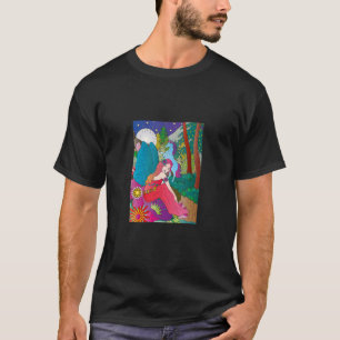 Fantasy night time scène van eenhoorn en fee in t t-shirt