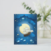 Fantasy Night with Flying Vessel Briefkaart (Staand voorkant)