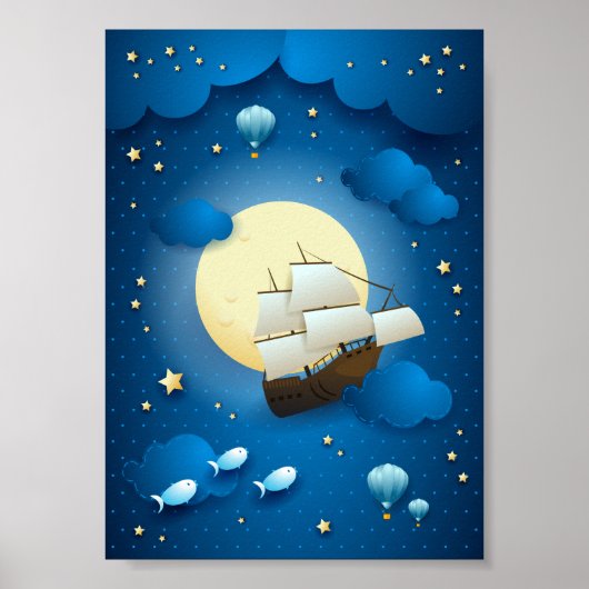 Fantasy Night with Flying Vessel Poster (Voorkant)