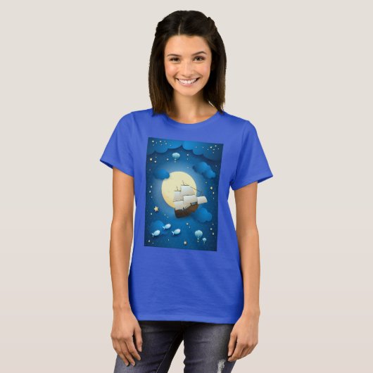 Fantasy Night with Flying Vessel T-shirt (Voorkant volledig)