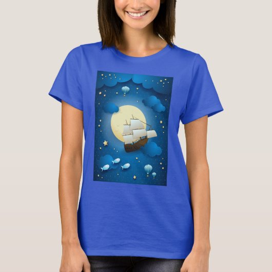 Fantasy Night with Flying Vessel T-shirt (Voorkant)