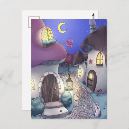 Fantasy Nighttime Mushroom Village Illustration Briefkaart (Voorkant / Achterkant)