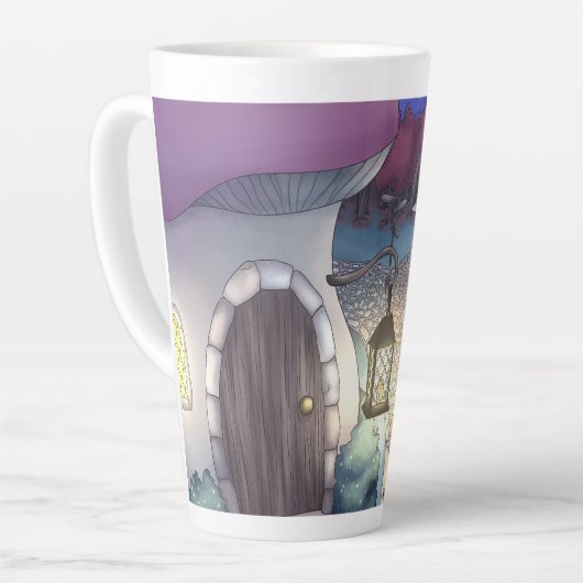Fantasy Nighttime Mushroom Village Illustration Latte Mok (Linkerhoek)