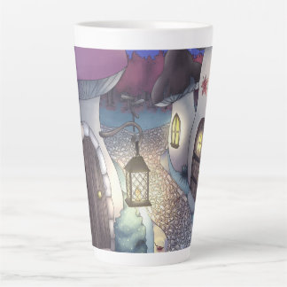 Fantasy Nighttime Mushroom Village Illustration Latte Mok