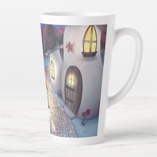 Fantasy Nighttime Mushroom Village Illustration Latte Mok (Rechts)