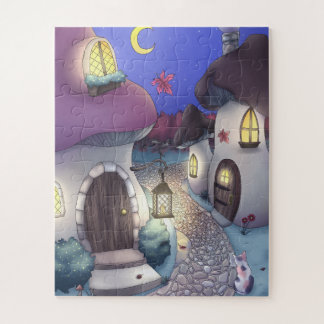 Fantasy Nighttime Mushroom Village Illustration Legpuzzel