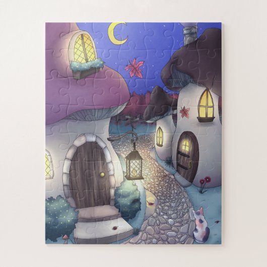 Fantasy Nighttime Mushroom Village Illustration Legpuzzel (Verticaal)