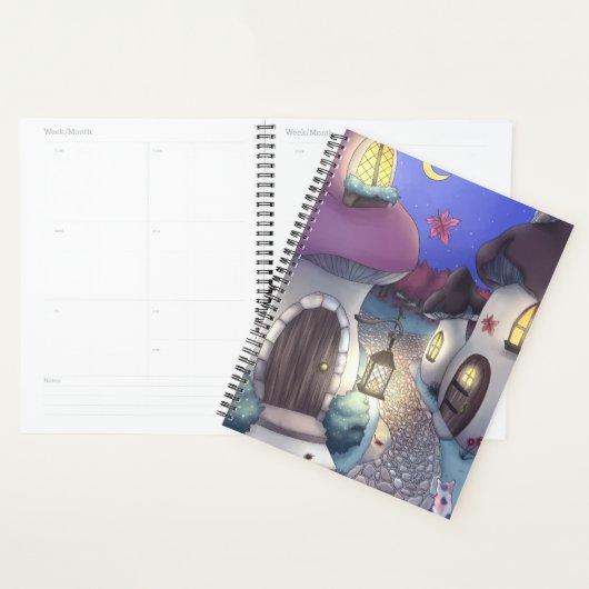 Fantasy Nighttime Mushroom Village Illustration Planner (Display)