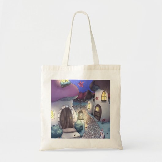 Fantasy Nighttime Mushroom Village Illustration Tote Bag (Voorkant)