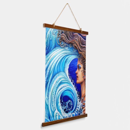 Fantasy Ocean Zee Wave Goddess Artwork Hangend Wandkleed (Gebogen)