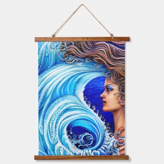 Fantasy Ocean Zee Wave Goddess Artwork Hangend Wandkleed (Voorkant 2)