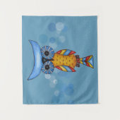 Fantasy Owl Colorful Feathers Blue Head Eyes Wandkleed (Voorkant)
