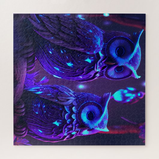 Fantasy Owl in Blue Light Jigzaag Puzzle Legpuzzel (Horizontaal)