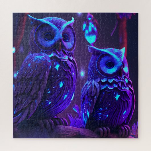 Fantasy Owl in Blue Light Jigzaag Puzzle Legpuzzel (Verticaal)