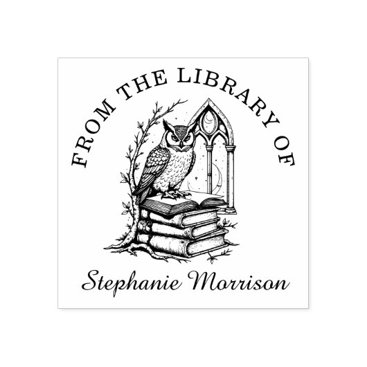Fantasy Owl Library Ex Libris Bookplate Stamp Rubberstempel (Afrduk)