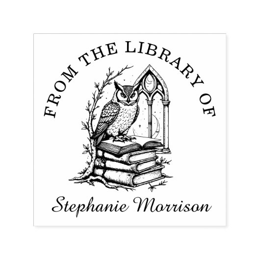 Fantasy Owl Library Ex Libris Bookplate Stamp Zelfinktende Stempel (Design)