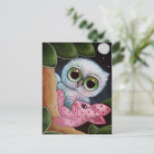 Fantasy Owl met Pink Bunny Rabbit Speelgoed - Brie Briefkaart (Staand voorkant)