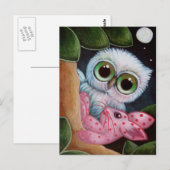 Fantasy Owl met Pink Bunny Rabbit Speelgoed - Brie Briefkaart (Voorkant / Achterkant)