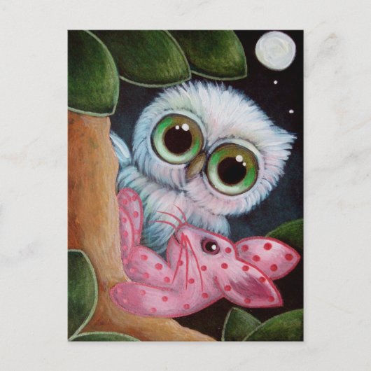 Fantasy Owl met Pink Bunny Rabbit Speelgoed - Brie Briefkaart (Voorkant)