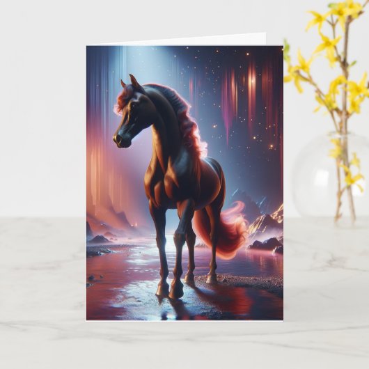 Fantasy Paard Verjaardag Kaart (Gele Bloem)