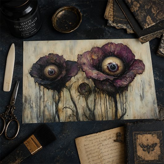 Fantasy Paarse Bloemboeket Met Ogen Decoupage Tissuepapier