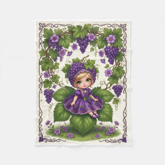 Fantasy Paarse Druivenfee Meisje Fleece Deken (Voorkant)