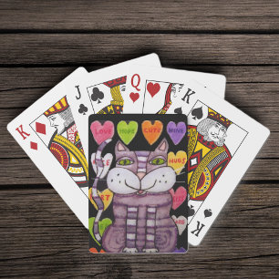Fantasy Paarse Kat Kleurrijke Candy Harten Speelkaarten