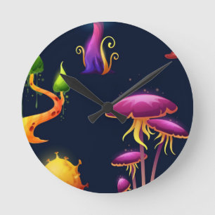 Fantasy Paddenstoelen Bos Patroon – Kleurrijk Magi Ronde Klok