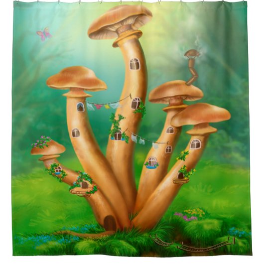 Fantasy Paddenstoelen honingagarica in huis Douchegordijn (Voorkant)