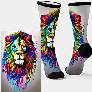 Fantasy Paint Drip Bright Rainbow Colors Lion Leo Sokken