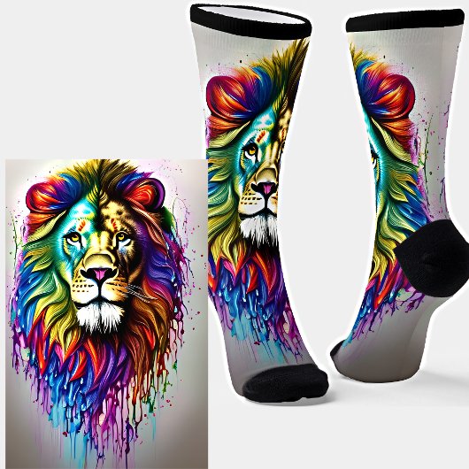 Fantasy Paint Drip Bright Rainbow Colors Lion Leo Sokken