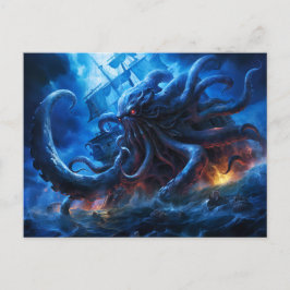 Fantasy Painting Kraken Attacking Ship at Sea Briefkaart