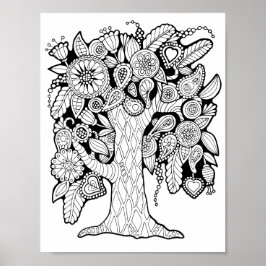 Fantasy Paisley Bloemen Boom Kleurplaat Kunst Poster