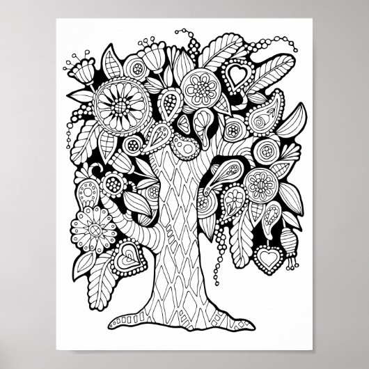 Fantasy Paisley Bloemen Boom Kleurplaat Kunst Poster (Voorkant)