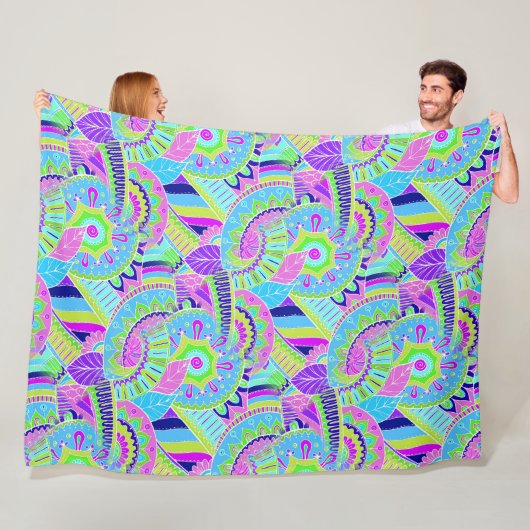 Fantasy Paisley Ornamenten Naadloze Patroon 1 Fleece Deken (In situ)