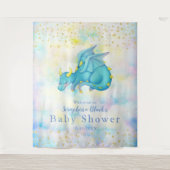 Fantasy Pastel Blauwe Draak Baby Shower Achtergron Wandkleed (Voorkant)